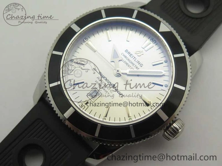 Breathable Super Ocean Heritage 46mm SS Black Bezel White Dial on SS Mesh Bracelet A 5620