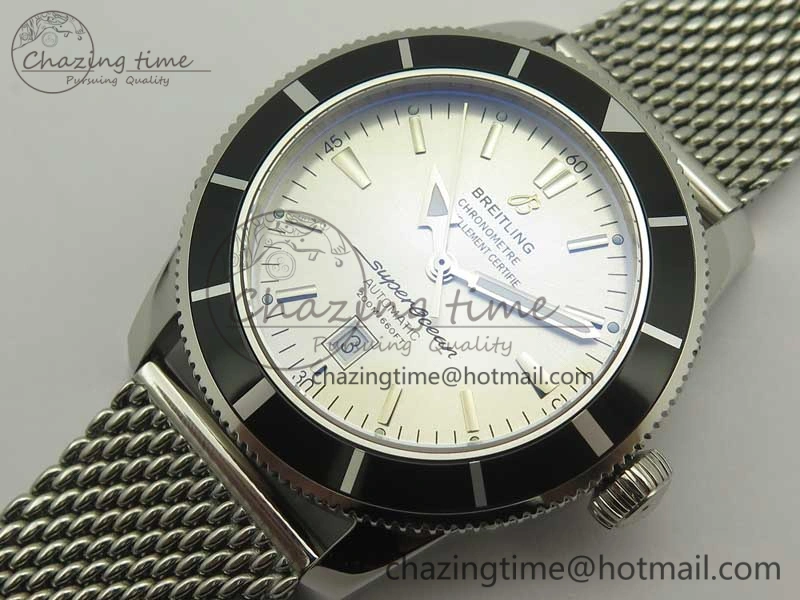 Breathable Super Ocean Heritage 46mm SS Black Bezel White Dial on SS Mesh Bracelet A 5620