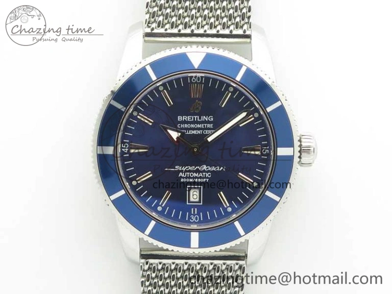 Super Ocean Heritage 46mm SS Blue Bezel Blue Dial on SS Mesh Bracelet A OnTrend 5617