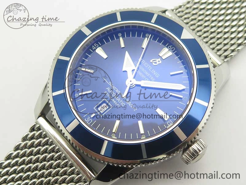 Super Ocean Heritage 46mm SS Blue Bezel Blue Dial on SS Mesh Bracelet A OnTrend 5617