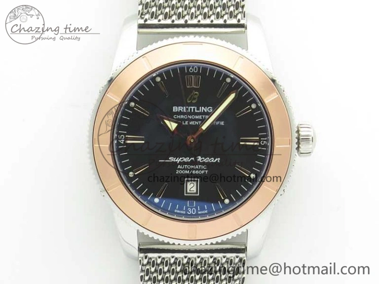 Super Ocean Heritage 46mm SS RG Bezel Black Dial on SS Mesh Bracelet A Elegant 5619
