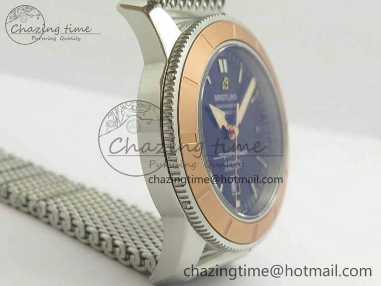 Super Ocean Heritage 46mm SS RG Bezel Black Dial on SS Mesh Bracelet A Elegant 5619