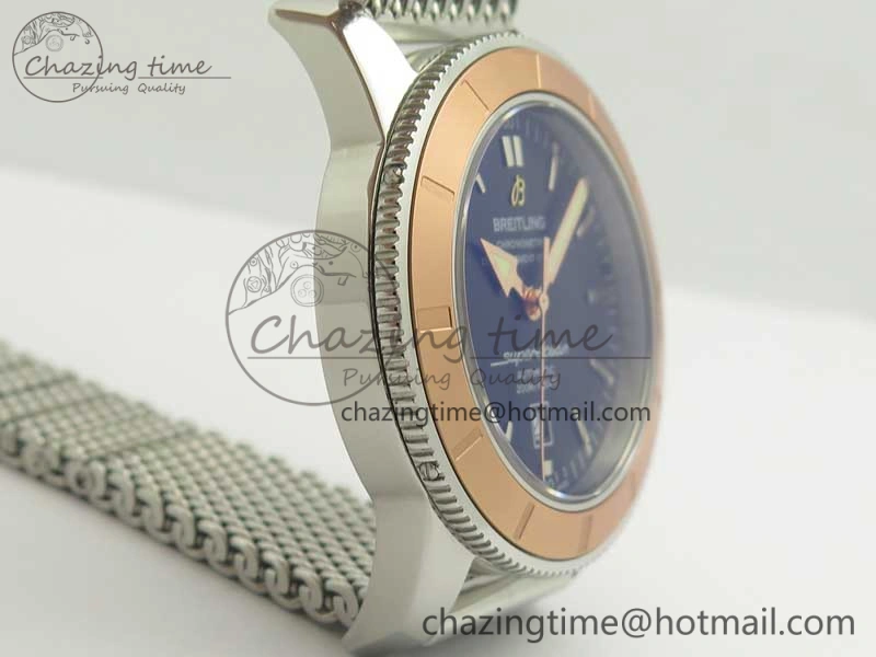 Super Ocean Heritage 46mm SS RG Bezel Black Dial on SS Mesh Bracelet A Elegant 5619