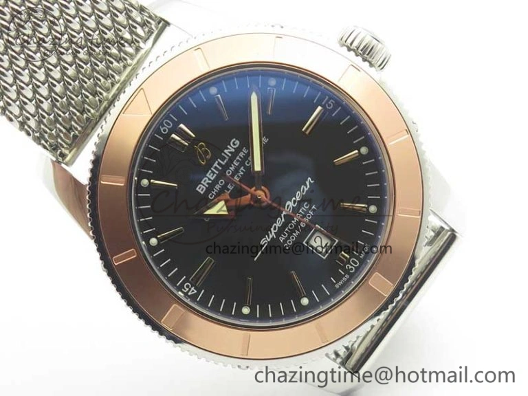 Super Ocean Heritage 46mm SS RG Bezel Black Dial on SS Mesh Bracelet A Elegant 5619