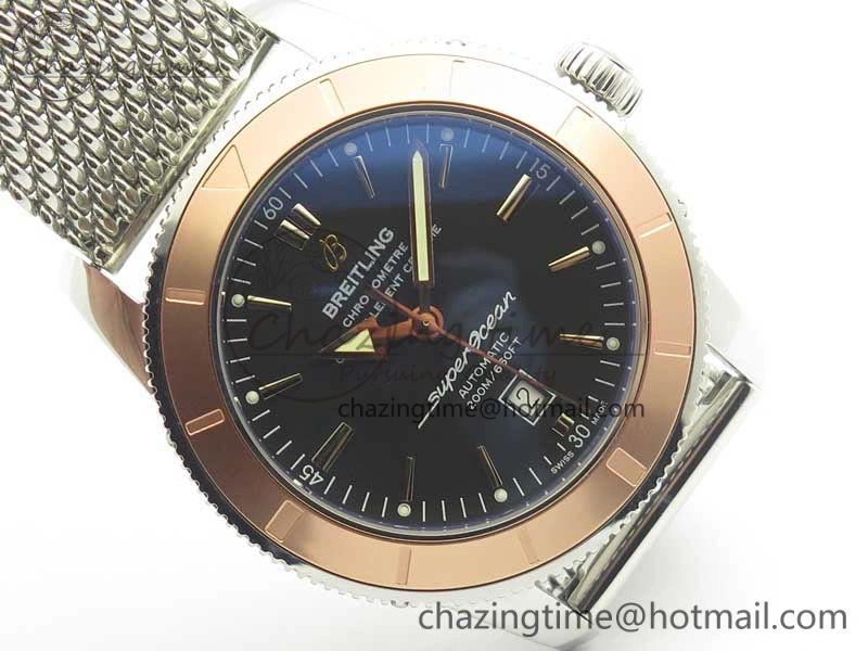 Super Ocean Heritage 46mm SS RG Bezel Black Dial on SS Mesh Bracelet A Elegant 5619