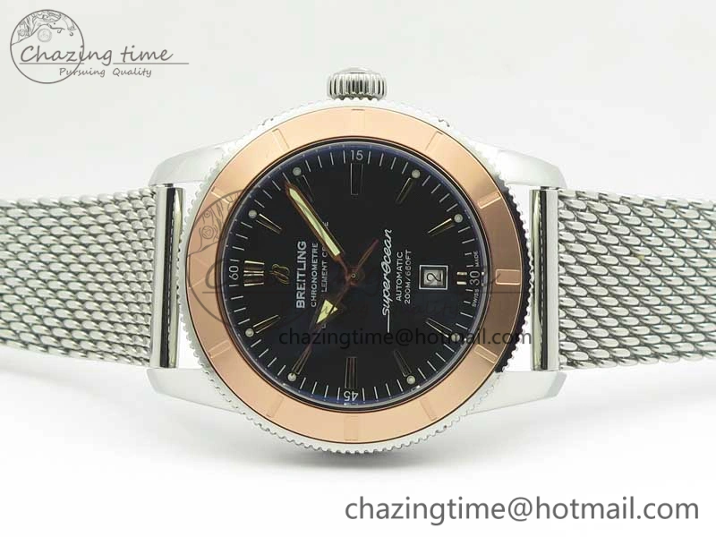 Super Ocean Heritage 46mm SS RG Bezel Black Dial on SS Mesh Bracelet A Elegant 5619