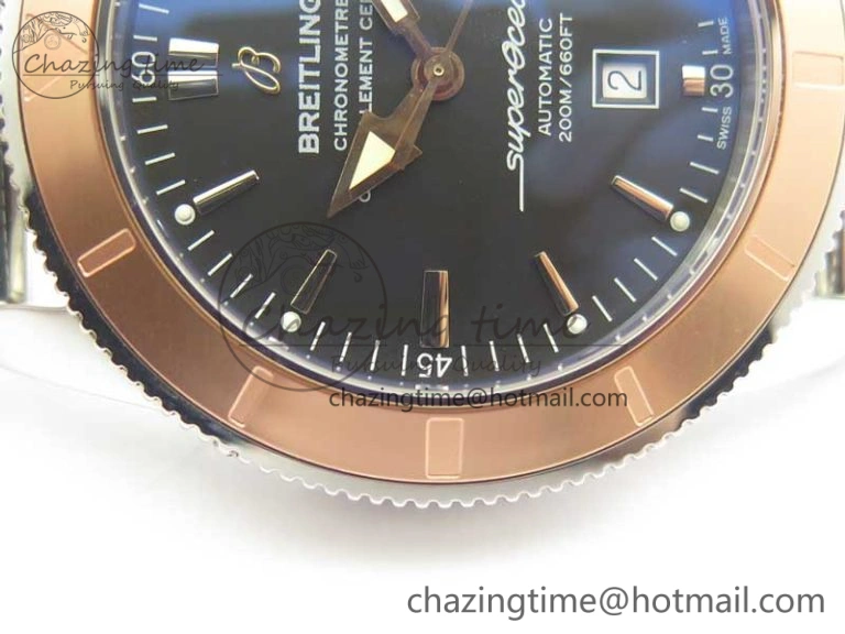Super Ocean Heritage 46mm SS RG Bezel Black Dial on SS Mesh Bracelet A Elegant 5619