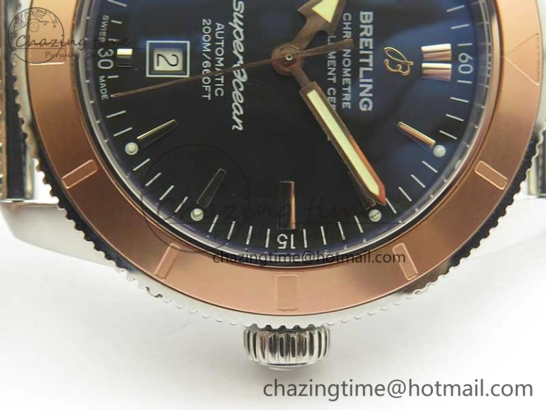 Super Ocean Heritage 46mm SS RG Bezel Black Dial on SS Mesh Bracelet A Elegant 5619