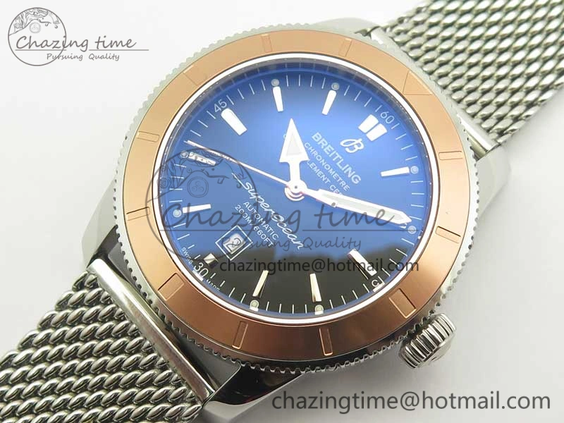 Super Ocean Heritage 46mm SS RG Bezel Black Dial on SS Mesh Bracelet A Elegant 5619