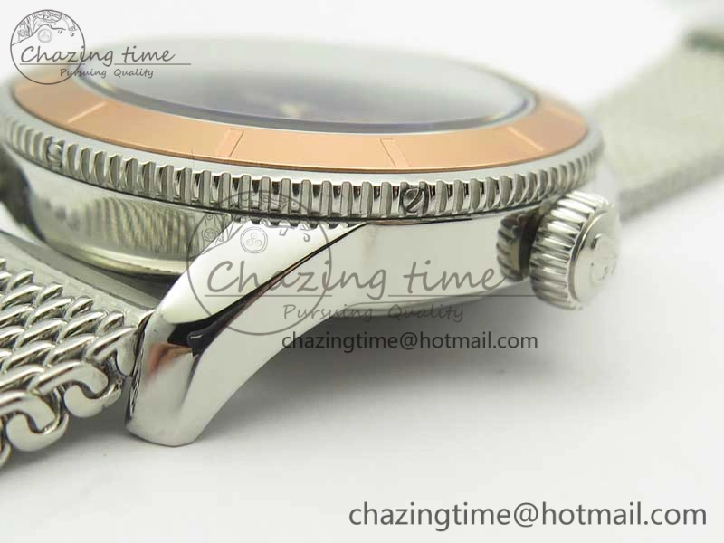 Super Ocean Heritage 46mm SS RG Bezel Black Dial on SS Mesh Bracelet A Elegant 5619