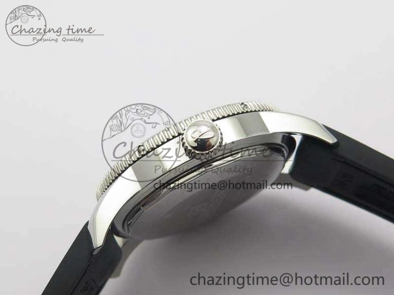 Super Ocean Heritage Black Ceramic Bezel SS Black Dial On Black Gummy Strap A ZeroBulk 5688