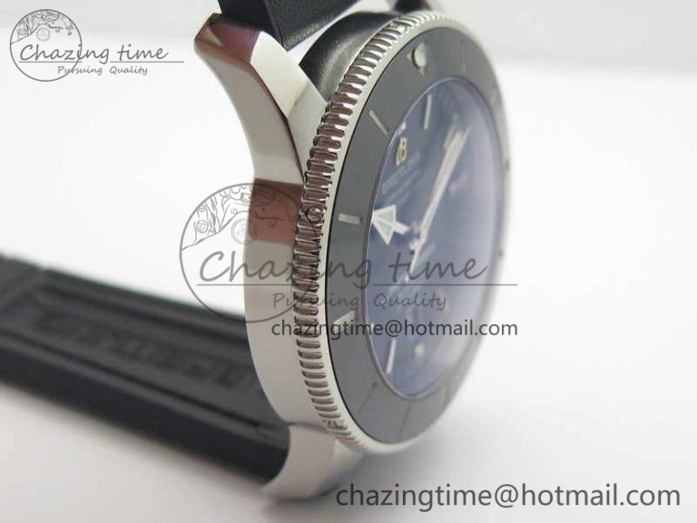 Super Ocean Heritage Black Ceramic Bezel SS Black Dial On Black Gummy Strap A ZeroBulk 5688