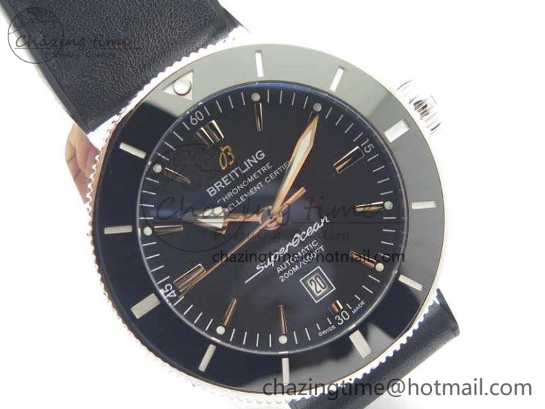 Super Ocean Heritage Black Ceramic Bezel SS Black Dial On Black Gummy Strap A ZeroBulk 5688