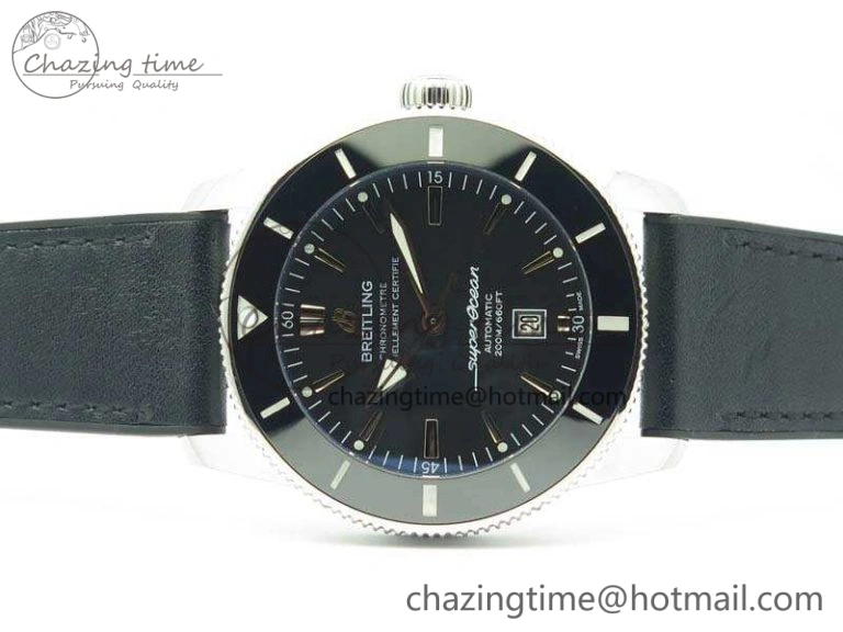 Super Ocean Heritage Black Ceramic Bezel SS Black Dial On Black Gummy Strap A ZeroBulk 5688