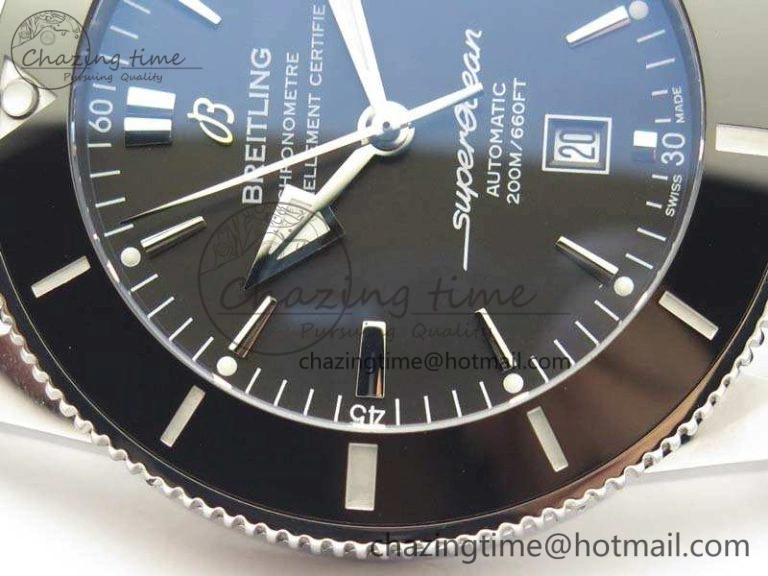 Super Ocean Heritage Black Ceramic Bezel SS Black Dial On Black Gummy Strap A ZeroBulk 5688
