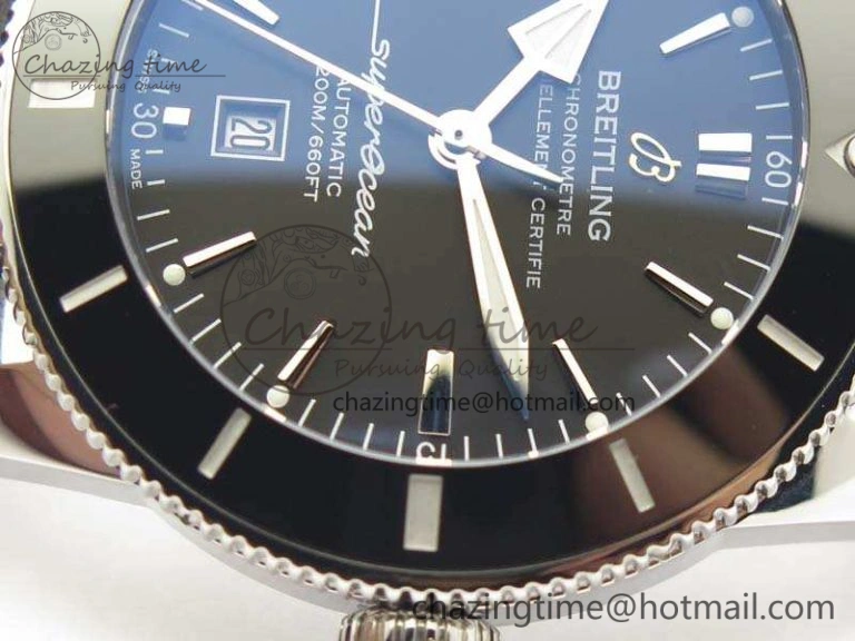 Super Ocean Heritage Black Ceramic Bezel SS Black Dial On Black Gummy Strap A ZeroBulk 5688