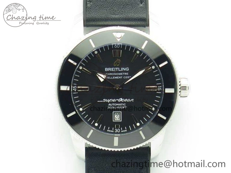 Super Ocean Heritage Black Ceramic Bezel SS Black Dial On Black Gummy Strap A ZeroBulk 5688