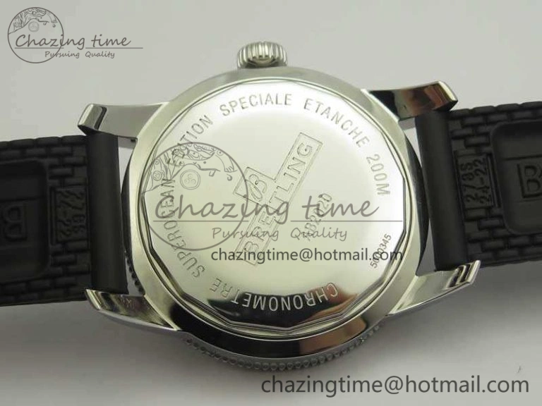 Super Ocean Heritage Black Ceramic Bezel SS Black Dial On Rubber Strap A Premium 5645