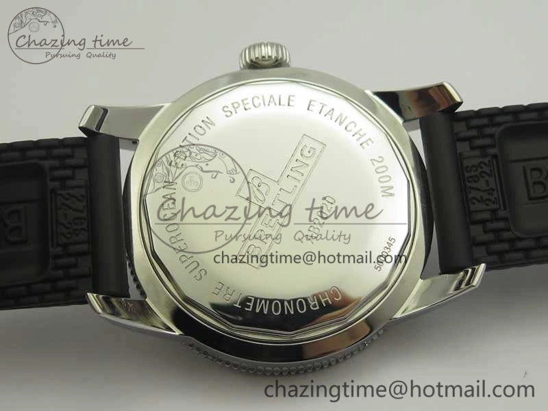 Super Ocean Heritage Black Ceramic Bezel SS Black Dial On Rubber Strap A Premium 5645