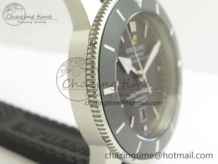 Super Ocean Heritage Black Ceramic Bezel SS Black Dial On Rubber Strap A Premium 5645