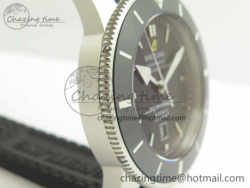 Super Ocean Heritage Black Ceramic Bezel SS Black Dial On Rubber Strap A Premium 5645