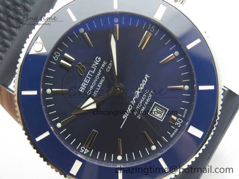 Super Ocean Heritage Blue Ceramic Bezel SS Blue Dial On Rubber Strap A TimelessDesign 5643