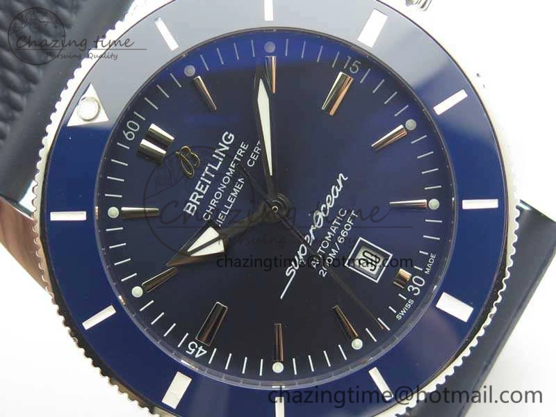 Super Ocean Heritage Blue Ceramic Bezel SS Blue Dial On Rubber Strap A TimelessDesign 5643