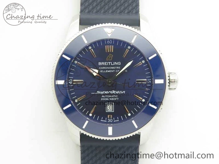 Super Ocean Heritage Blue Ceramic Bezel SS Blue Dial On Rubber Strap A TimelessDesign 5643