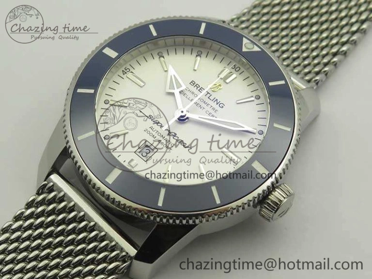Super Ocean Heritage Blue Ceramic Bezel SS White Dial On SS Bracelet A Effortless 5651