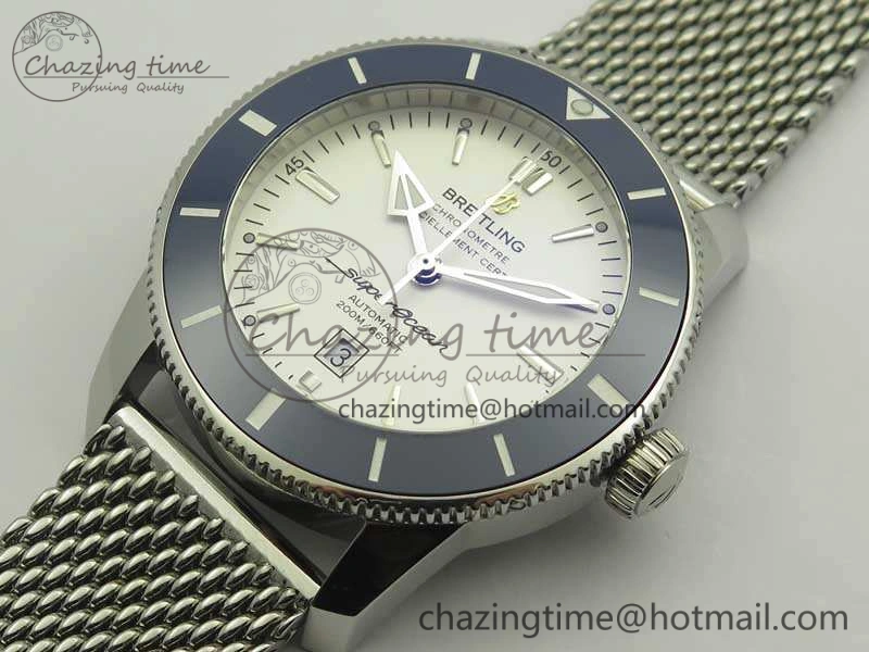 Super Ocean Heritage Blue Ceramic Bezel SS White Dial On SS Bracelet A Effortless 5651