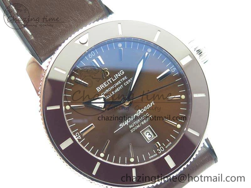 Super Ocean Heritage Brown Ceramic Bezel SS Brown Dial On Brown Gummy Strap A Tailored 5692
