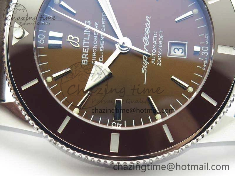 Super Ocean Heritage Brown Ceramic Bezel SS Brown Dial On Brown Gummy Strap A Tailored 5692