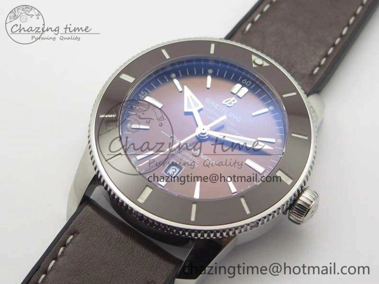 Super Ocean Heritage Brown Ceramic Bezel SS Brown Dial On Brown Gummy Strap A Tailored 5692