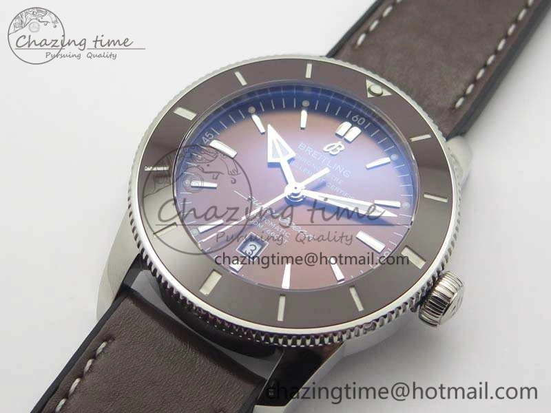 Super Ocean Heritage Brown Ceramic Bezel SS Brown Dial On Brown Gummy Strap A Tailored 5692