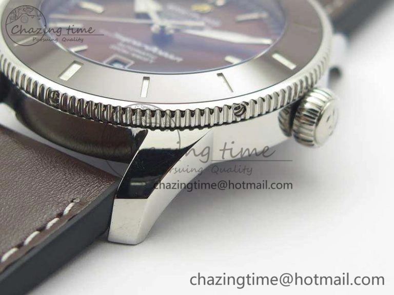 Super Ocean Heritage Brown Ceramic Bezel SS Brown Dial On Brown Gummy Strap A Tailored 5692