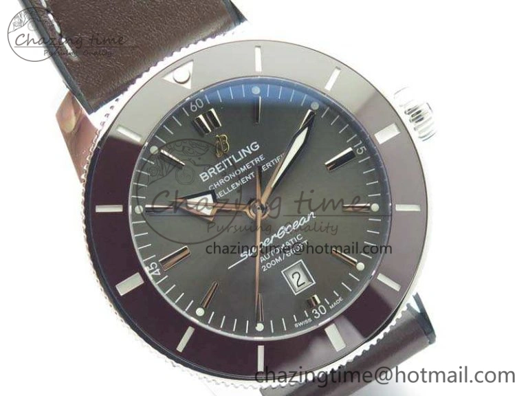 Super Ocean Heritage Brown Ceramic Bezel SS Gray Dial On Brown Gummy Strap A Contemporary 5691