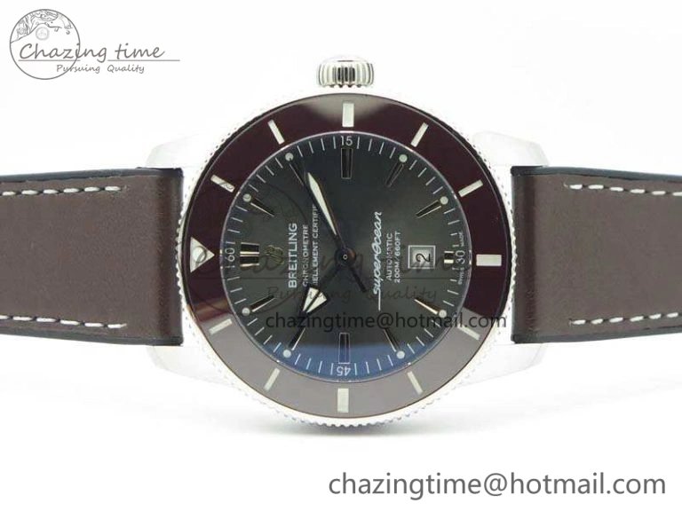 Super Ocean Heritage Brown Ceramic Bezel SS Gray Dial On Brown Gummy Strap A Contemporary 5691