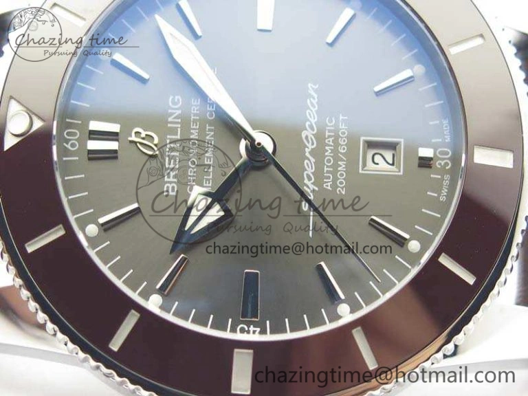 Super Ocean Heritage Brown Ceramic Bezel SS Gray Dial On Brown Gummy Strap A Contemporary 5691