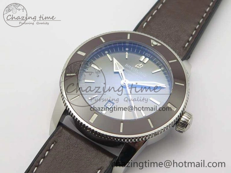 Super Ocean Heritage Brown Ceramic Bezel SS Gray Dial On Brown Gummy Strap A Contemporary 5691