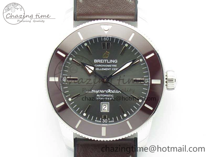 Super Ocean Heritage Brown Ceramic Bezel SS Gray Dial On Brown Gummy Strap A Contemporary 5691