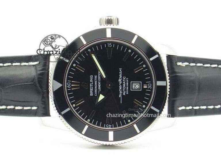 SoftTouch Super Ocean Heritage SS Black Dial On Black Leather Strap A 5801