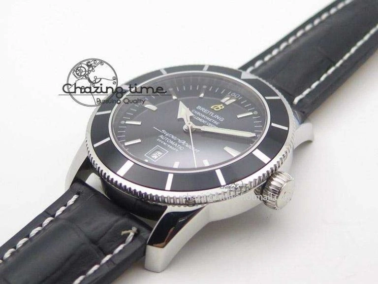 SoftTouch Super Ocean Heritage SS Black Dial On Black Leather Strap A 5801