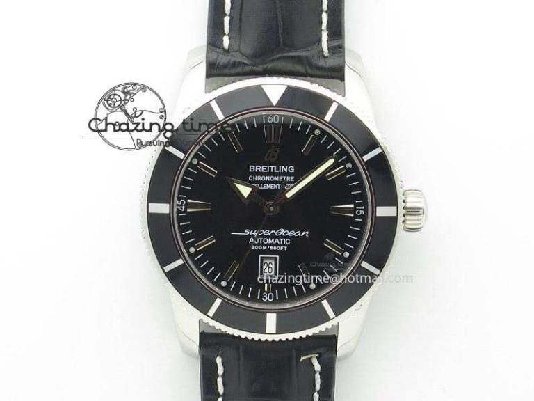 SoftTouch Super Ocean Heritage SS Black Dial On Black Leather Strap A 5801