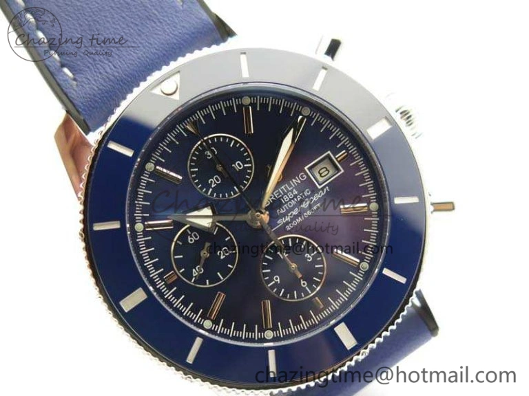 Stretchable SuperOcean 1884 Heritage SS Blue Dial On Leather Strap A 5685