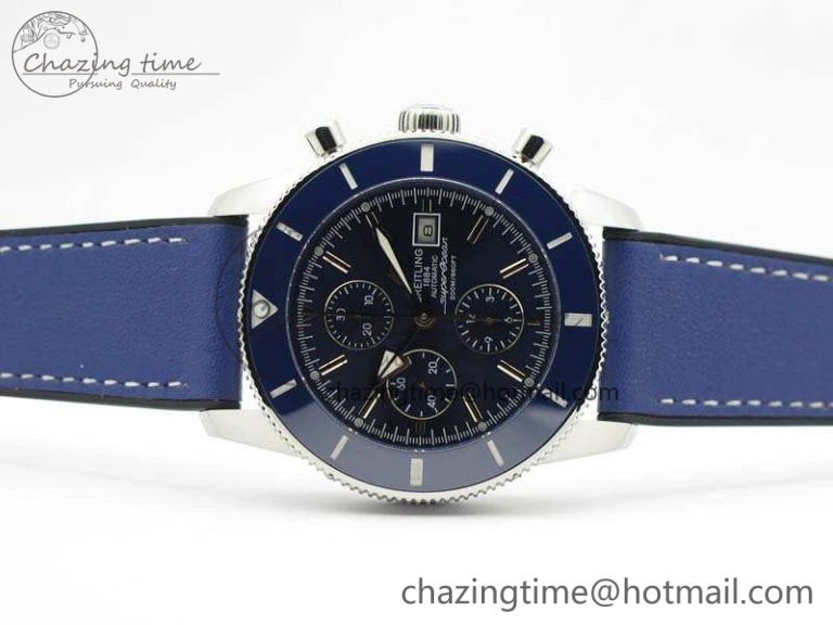 Stretchable SuperOcean 1884 Heritage SS Blue Dial On Leather Strap A 5685