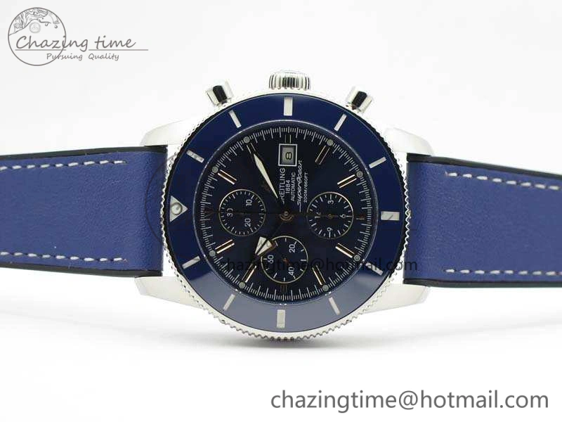 Stretchable SuperOcean 1884 Heritage SS Blue Dial On Leather Strap A 5685