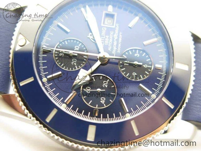 Stretchable SuperOcean 1884 Heritage SS Blue Dial On Leather Strap A 5685