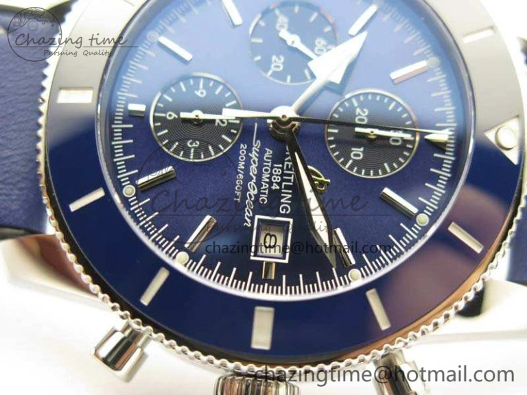 Stretchable SuperOcean 1884 Heritage SS Blue Dial On Leather Strap A 5685