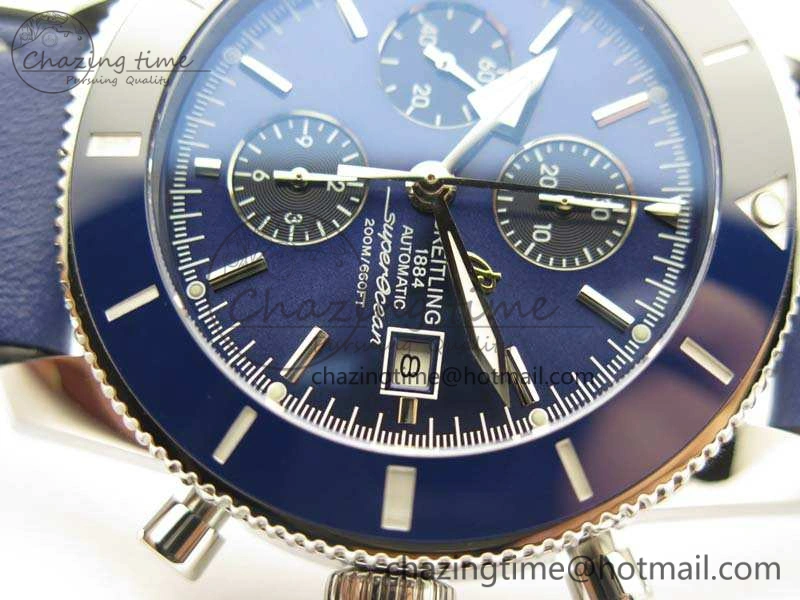 Stretchable SuperOcean 1884 Heritage SS Blue Dial On Leather Strap A 5685