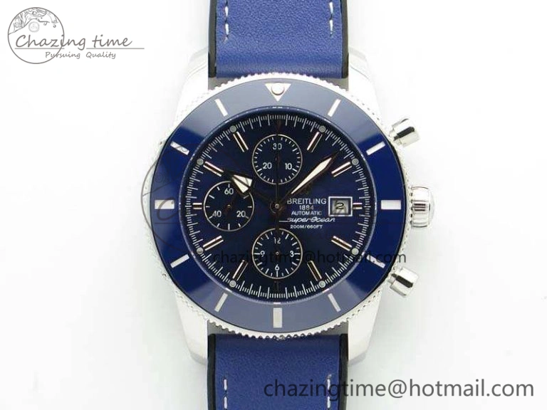 Stretchable SuperOcean 1884 Heritage SS Blue Dial On Leather Strap A 5685
